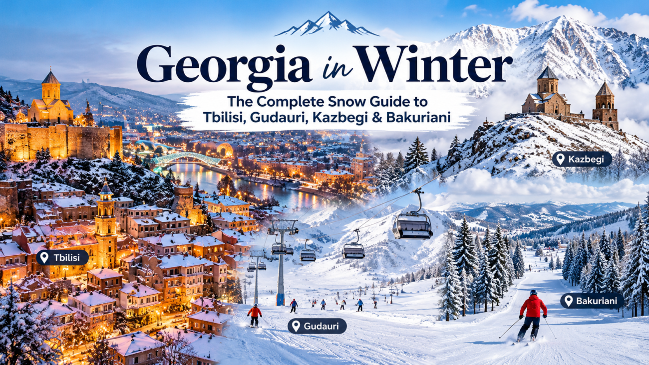 georgia in winter snow in gudauri and kazbegi caucasus mountains travel guide